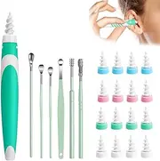 Earwax Remover Soft Silicone Ear Cleaning Tool Earwax Removal Tool with 16 Replacement Heads + 6 PCS Metal Ear Picker Safe and Easy to Remove Ear Wax