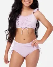 JUSTICE Girls Swimsuit Tankini Bikini Ruffle Swim PLUS SIZE 12 14 Ruched Pink