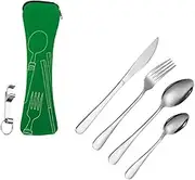 Cabilock 5pcs Kitchen Serving Utensils Set Portable Stainless Steel Cutlery Green Pouch for Entertaining
