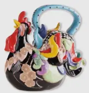 Blue Sky Clayworks “Funky Black Rooster” Teapot NIB Auth Retailer Rare And HTF!