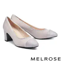 在飛比找momo購物網優惠-【MELROSE】時髦摩登水鑽異材質拼接高跟鞋(粉紫)