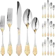 20 Pcs Stainless Steel Flatware Set with Matte Polish Service for 4 Fine Silverware Set for Home Party Restaurant Dishwasher Safe(Gold and Silver,20pcs)