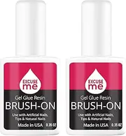 [EXCUSE ME] Brush On Gel Super Strong Nail Glue Adhesive for Repairs and Strengthening Natural Nails, Silk Wrap, Fiberglass, Rhinestones. Easy Application with a Brush 0.35 oz (2 Pieces)