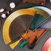 Chinese Style Folding Fan Bamboo Silk Hand Held Tassel Dance Fan Party Supplies