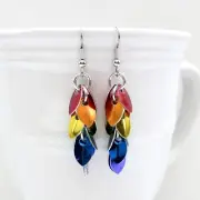 Gay pride earrings, rainbow chainmail shaggy scales LGBTQ jewelry