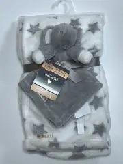 Blankets & Beyond Elephant Baby Blanket&Security Lovey Set White/Gray Stars New