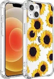 Jhxtech Phone Case for iPhone 12 Mini Case, Apple 12 Mini girls women, Slim Shockproof Clear Floral Pattern Soft Flexible TPU Protective Cover for Apple iPhone 12 Mini Sunflower