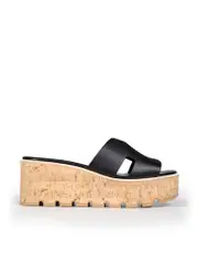 Black Leather Eze 30 Cork Sandals