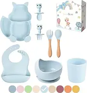 TudoBem Baby Tableware Set [8 Pieces] - Children's Silicone Tableware - Plate with Suction Cup, Bowl, Spoon, Fork, Drinking Cup, Bib - Perfect for BLW and Complementary Foods