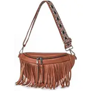 Brown women's purse tassel shoulder bag
