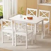 Artiss Dining Table and Chair Set of 5 White Tables Chairs Setting Desk Nursing Seats Reading Seating Home Living Room Bedroom Kitchen Cafe Furniture, MDF Tabletop, 47cm Height Seat