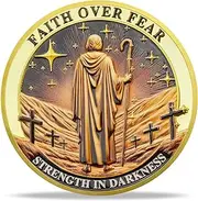 RYUKENLM Faith Over Fear Christian Challenge Coin Psalm 23:4 Bible Verse Spiritual Strength & Courage Religious Faith Token Christian Gift for Men Women