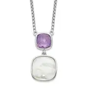 Sterling Silver Rhod-Plated 3.68Amethyst/Mop W/2 In Ext. Necklace