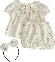 TEMPNAP 1 Set Girl Summer Short Sleeve Clothes Adorable Tulip Print Outfit for Newborns Easy Diaper Change Comfortable