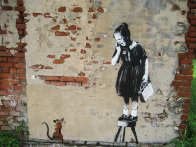 BANKSY FRAMED CANVAS STREET GRAFFITI PAINTING PRINT WALL RAT & GIRL SCREAM NEW