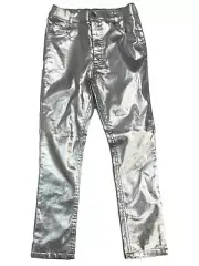 Girls Shiny Metallic Silver Leggings Pants Jeans 8