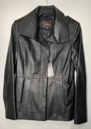 Cole Haan Women’s Lambskin Full Zip Leather Jacket Coat Black Size US 8
