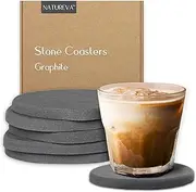 Natureva Home - Stone Coasters, Set of 6 | Super Absorbent, Quick Dry Diatomite Coaster for Drinks | Made of Natural Diatomaceous Earth | Absorbing Water Instantly | Unique Shapes | Colour Graphite