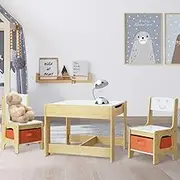 3PCS Kids Table and Chairs Set Activity Desk Chalkboard Toys Storage Box Playroom