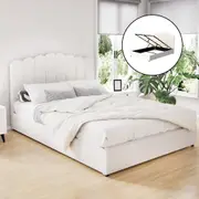 Artiss Bed Frame Gas Lift Double Storage Base Bedroom Furniture Boucle Fabric White FION