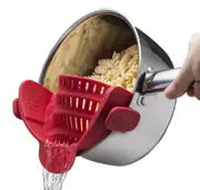 Strain Strainer, Clip On Silicone Colander, Fits all Pots and Bowls - Red