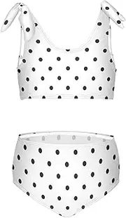[Joisal] Black Polka Dots On White Background Girls' Swimwear 2 Piece Girls Bikini Swimsuits for 3-12 Years