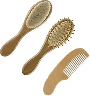 ARTSEWPLY Infant Hair Brush Comb Set Baby Shampoo Brush Wooden Comb Comfortable for Baby's Scalp