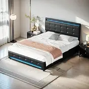 Luxsuite Gas Lift Bed Frame with Storage Queen Size Wooden Mattress Base Platform Upholstered PU Leather Headboard Foundation Bedroom Furniture
