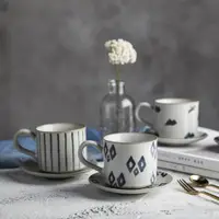在飛比找ETMall東森購物網優惠-器昔|手工手繪青花陶瓷咖啡杯碟 歐式簡約咖啡杯創意帶勺牛奶杯