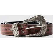 Mens Brown Western Embossed Belt