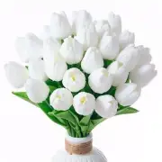 30 Pcs White Tulips Artificial Flowers Fake White Tulips Fake Tulip Flowers