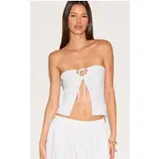 White Textured Crochet Knit Bandeau Open Top, White
