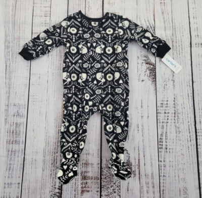 NWT Carter's OEKO-TEX Love Bunny Black and White One Piece Zip Bodysuit 12M