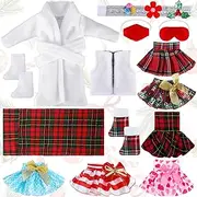 14 Pieces Elf on Clothes Elf Accessories Elves Dolls Clothes for Doll Including Skirts, Bathrobe, Christmas Sleeping Bag, Fluffy Vest, Shirt, Dot Scarf and 2 Pairs of Boots for Elf Doll (Cute Style)