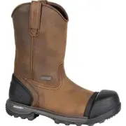 ROCKY WORK Men's 11" XO-Toe Composite Toe Waterproof Pull-On Work Boot Brown - R