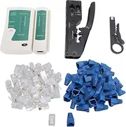 RJ45 Crimp Tool Pass Through Kit Ethernet Crimper Cat5 Cat5e Cat6 Crimping Tool for RJ45, RJ11, RJ12 with 50PCS Crystal Head Cover and 50PCS 8P8C Crystal Head