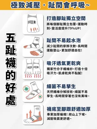 【WOAWOA】能量激發五趾襪-加厚款 (登山五指襪 機能襪 厚襪 壓力襪 除臭襪 長筒襪 運動襪) (4.3折)