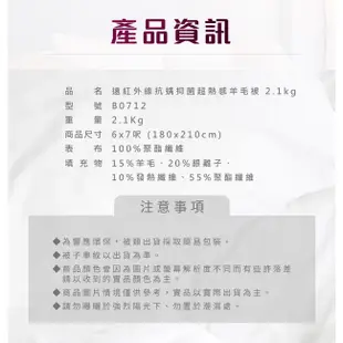 遠紅外線吸濕排汗專利2.1KG發熱羊毛被/白色(B0712)/被子/棉被/被胎/冬被/保暖被/發熱被