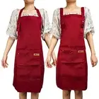 Waitress Apron,Waterproof Aprons for Women Men with 3 Pockets,Professional Red
