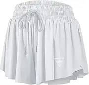 [QooNoo] 2 in 1 Flowy Athletic Shorts for Women Casual Butterfly Running Athletic Shorts Workout Active Yoga Shorts with Pockets