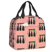 a2322 Vintage Mid Century Atomic Black Cats Insulated Lunch Bag Animal Kitten Portable Lunch Tote for School Food Box sz831