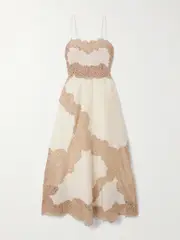 [Ulla Johnson] Ulla Johnson - Evangeline Guipure Lace-trimmed Linen Midi Dress - Beige - US10 US 10 Neutrals
