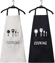 Hivory Kitchen Bib Apron - 2 Pack - Waterproof and Oil Proof - Great for Men Women Adult - Chef's Favorite with Pocket Black and Beige (2 Pack)
