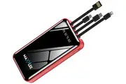 Maxxlee 20000mAh Powerbank Built-in 3 Cables High Capacity Battery Charger for Android iPhone Red