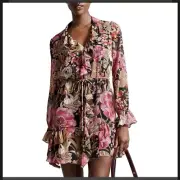 Ted Baker Cechily Floral Mini Dress Ruffle Metal Ball Trim Size 1 /US Size 2 - 4