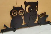 Owl Family Coat Rack Metal Art w/ 5 Hooks