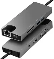USB C Hub 9 in 1 Docking Station Multiport Adapter with HDMI 4K, Gigablit Ethernet RJ45,1080P VGA, 3.5 mm AUX Audio, 2 USB 3.0, SD/TF Card Reader with Type C PD 60W for Laptop ​MacBook Pro,Tablets