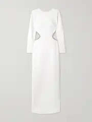 [Sabina Bilenko] Sabina Bilenko - Heliconia Crystal-embellished Cutout Crepe Gown - White - UK 14 UK 14 White