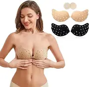 [BOSOMBLISS] Breathable Sticky Bra, Strapless Invisible Adhesive Bra for Women Backless Push up Bra 2 Pairs with Nipple Covers