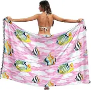 [RPLIFE] Tropical Fish Pastel Sarong Beach Swimsuit Cover Up, Tassel Skirt Cover up for Summer Pool/beach, Large, Tropical Fish Pastel, Medium